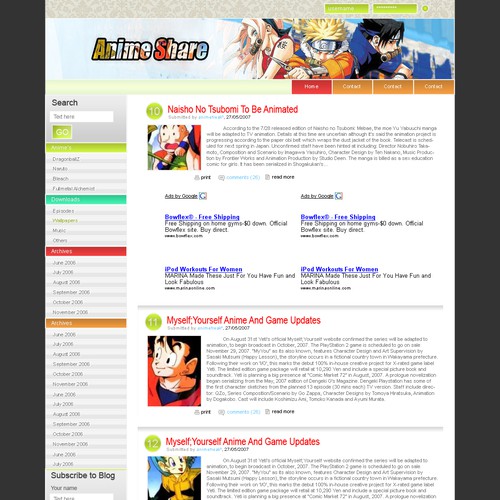 Web design need for anime site, Web page design contest