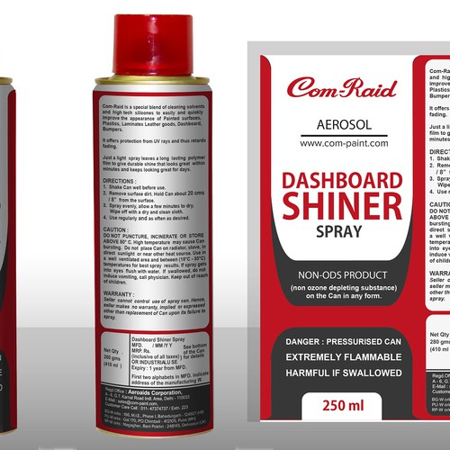 Product Label Design for AEROSOL CAN DASHBOARD SHINER SPRAY Design by DesignSBS