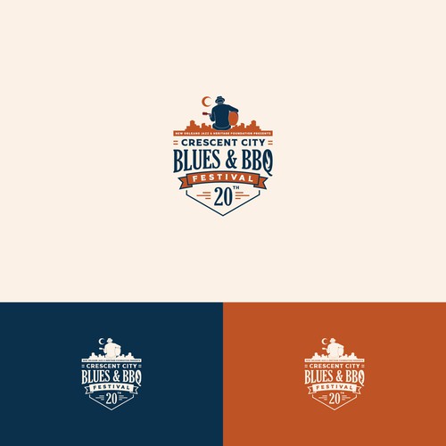 "New Orleans Jazz & Heritage Foundation's Crescent City Blues & BBQ Festival 20th Anniversary Logo" winning Logo design