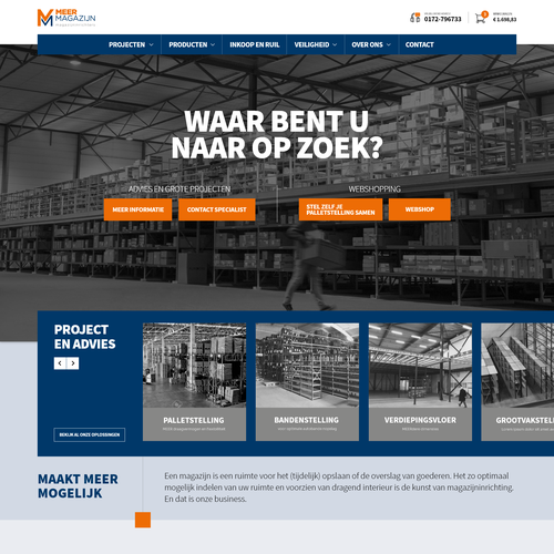 Creative website templates for a leading pallet racks company_ Meermagazijn Design by ChickenDinner