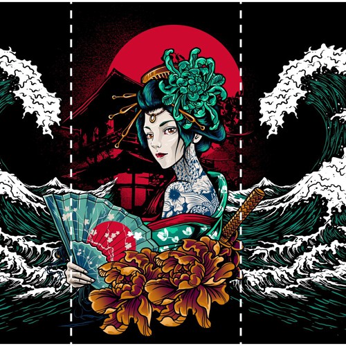 Design di Tatoo-Style Design of a Tsunami/Wave di Dope Hope