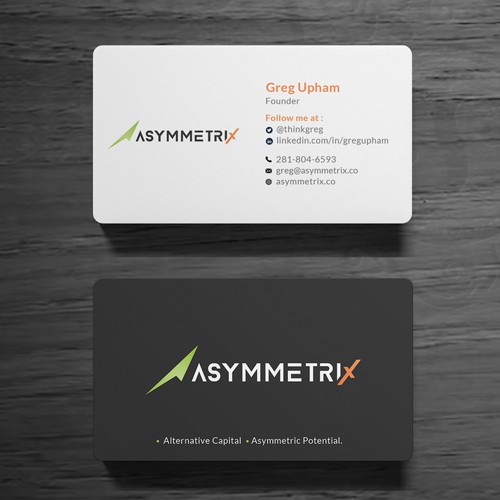 Design a cool, edgey but sophisticated business card for an alternative investment firm. Design von Roni_