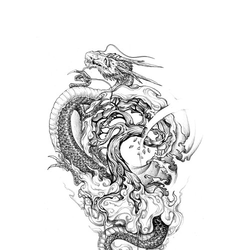 asiatisches S/W-Tattoo /  black&white tattoo asian style Design by simbe