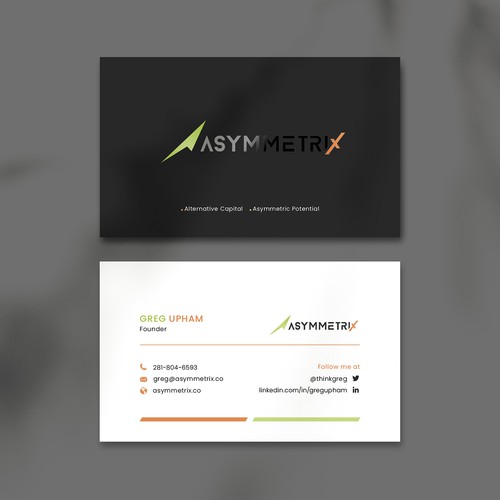 Design a cool, edgey but sophisticated business card for an alternative investment firm. Design von Saman Osama