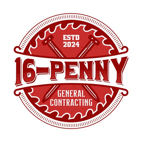 "16-Penny" Vintage Badge-Style Construction Logo Design by premankampung