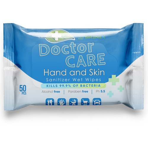 Design di We need an eye-catching packaging for our disinfectant, hand sanitizer wet wipes di GREYYCLOUD