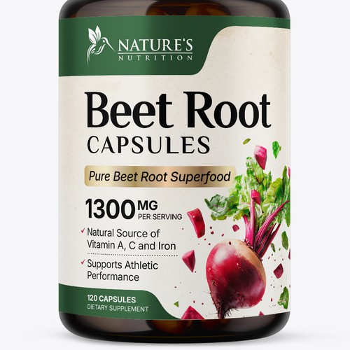 "Beet Root Capsules Design - Needed for Nature's Nutrition" winning Product label