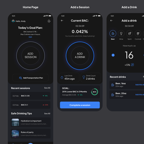 "Design DrinkBetter - A Sleek BAC Tracking mobile app for social drinkers" winning Product label