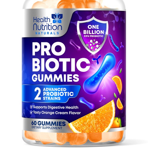 Healthy Probiotic Gummies Label needed for Health Nutrition Design réalisé par rembrandtjurin