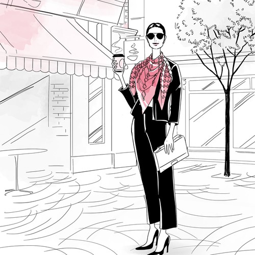 Series of mini "Ways to Wear" fashion illustrations for Women's Luxury Shawl Brand Design by Khalima