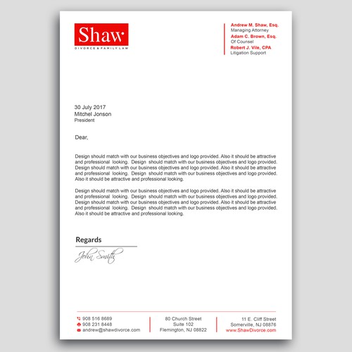 Letterhead for Divorce & Family Law Firm; Modern, Conservative Design Design by PAPRI802030