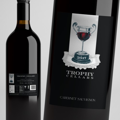 ***Bring the vision to LIFE *** TROPHY Wines - CATCHY MODERN WINE LABEL - have a look at attached guide files! Diseño de Windmill Designer™