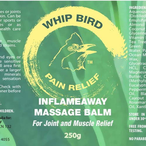 Create the next product label for Whipbird Pain Relief Pty Ltd Réalisé par epokope