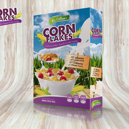 Create a new refreshing and modern Corn Flakes box design Design by gotza ✨
