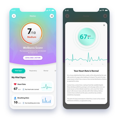 Wellness "vital signs" app - redesign Design by sandy#ogma