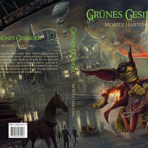 Book cover: Fantasy novel (humour, magic, steampunk) set in victorian Berlin Design by metatron studio