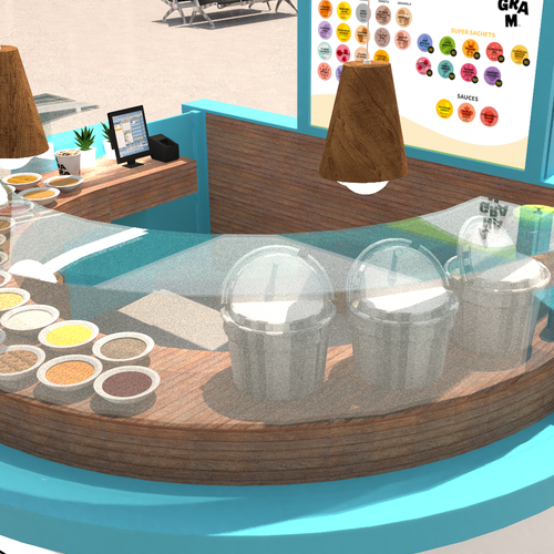 Design a 3D render for food serving kiosk Design by Ann Davis