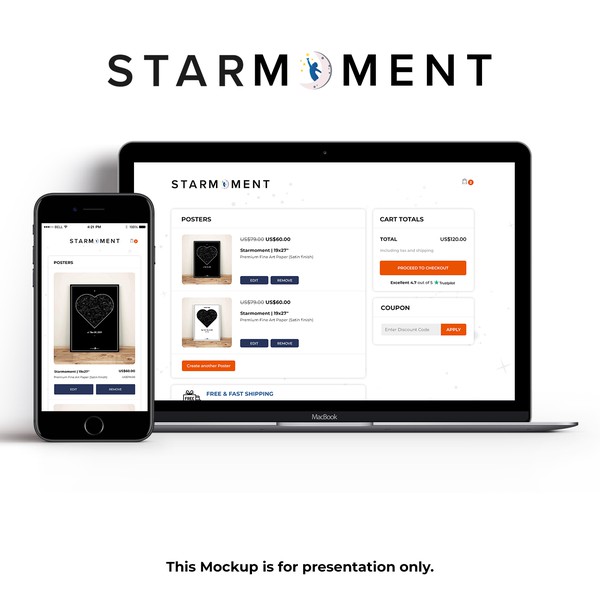 Design by Zealous" titled "Checkout page for starmoment.com"