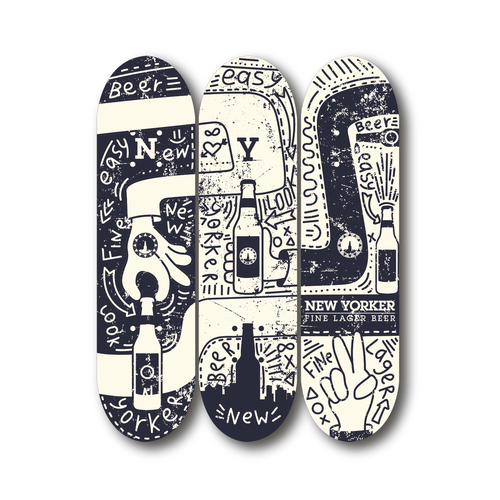 Eye-catching illustration for New Yorker Beer Skateboard デザイン by Volha_Petra