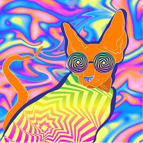 Psychedelic Cats Auto Generated Trading Cards to raise money for Cat Rescue Diseño de Ivy Illustrates