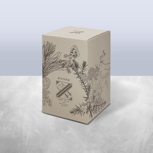 Gin Bottle & packaging design + merchandising Design by virunga