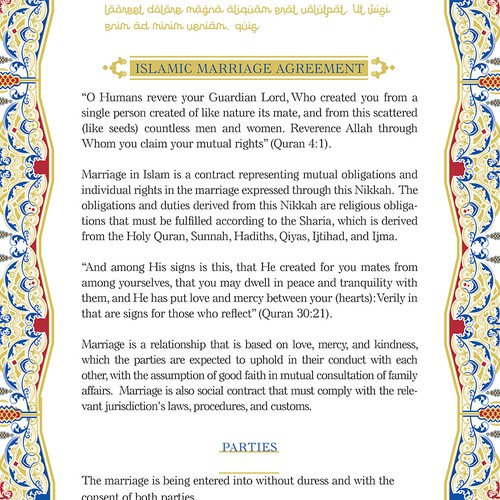 Design A Beautiful Islamic Marriage Agreement Document Template Design by rainmar