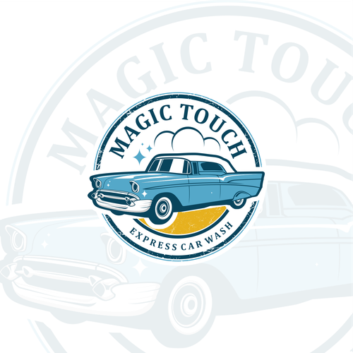 Vintage car wash logo reinvented with express technologies for faster, cleaner, dryer cars. Design by Hysteria!