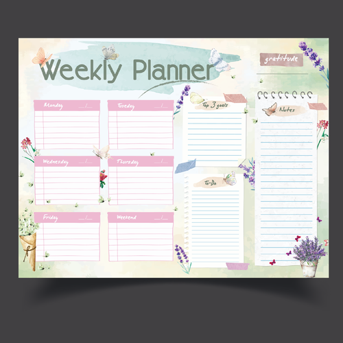 Design a weekly planner template with graphical elements.-ontwerp door ✒️ Maii.sh