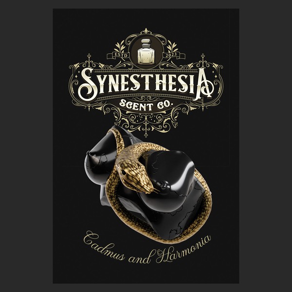 A dark perfume label for an independent perfume house inspired by classic paintings