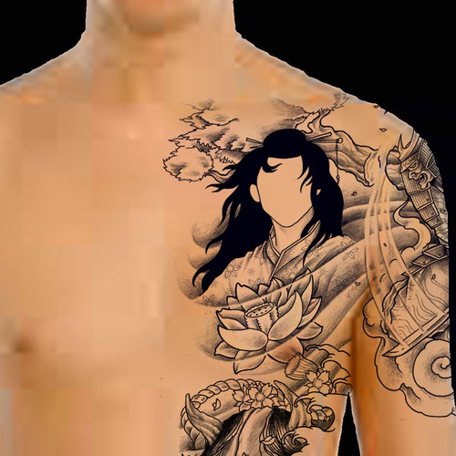 asiatisches S/W-Tattoo /  black&white tattoo asian style Design by INKSPITJUNKIE