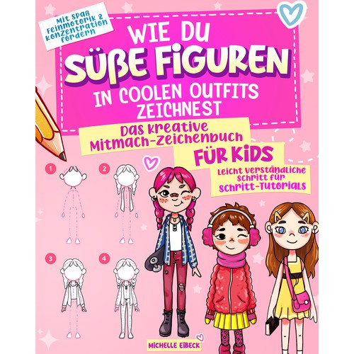 Design a creative cute cover for a children's drawing book with cute Characters Design by Asra.