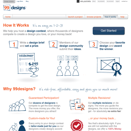 Redesign the “How it works” page for 99designs Diseño de zero_symmetry