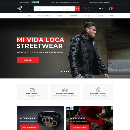 Mi vida loca Streetwear webdesign productpage and homepage Design by MercClass