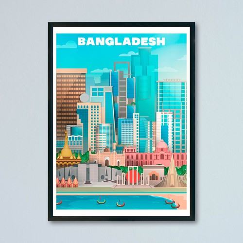 Skyline Wall Art Drawing of Bangladesh Design by MGMR1305