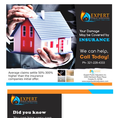 Public Insurance Adjuster looking for a direct mail postcard design