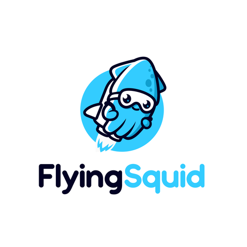 Logo of a squid wearing a jetpack for product named FlyingSquid Design by PatricioDesigns