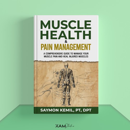 Book cover with a drawing images of the human anatomy combining muscles and bone structure. Design by XAM76