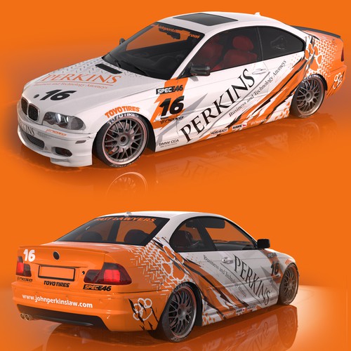 Perkins-Clemson e46 Race Car Wrap Design by Andrei Sandu