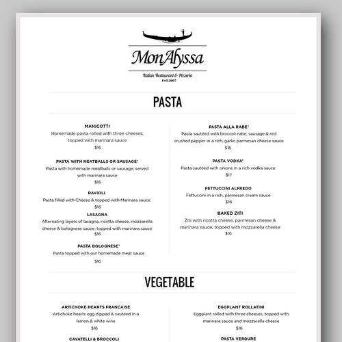 MonAlyssa Menu Design by Smarika Ahuja ❤