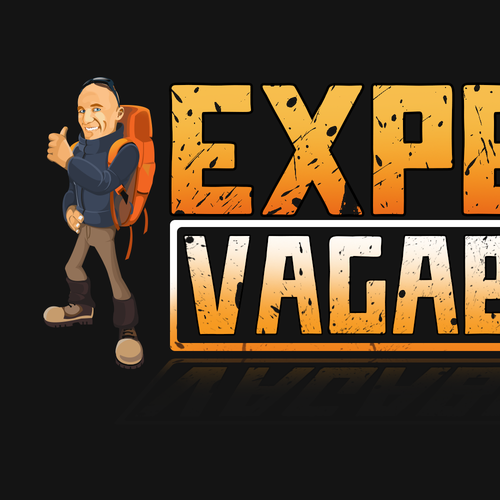 Fun adventure travel caricature & logo for the Expert Vagabond Design by Dzynz