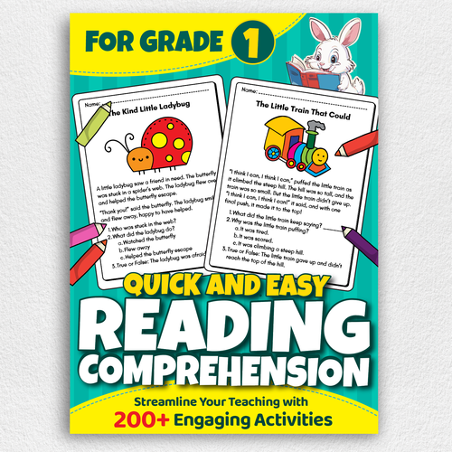 BOOK COVER: Grade 1 Reading Comprehension - Professional Workbook for Kids Design by Design Republik