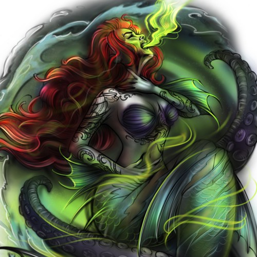 Design a realism tattoo featuring a dark version of the Little Mermaid Design by Diana Silence