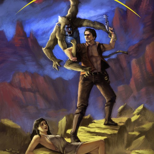 70's style science-fantasy custom art for book cover Design by Luxe