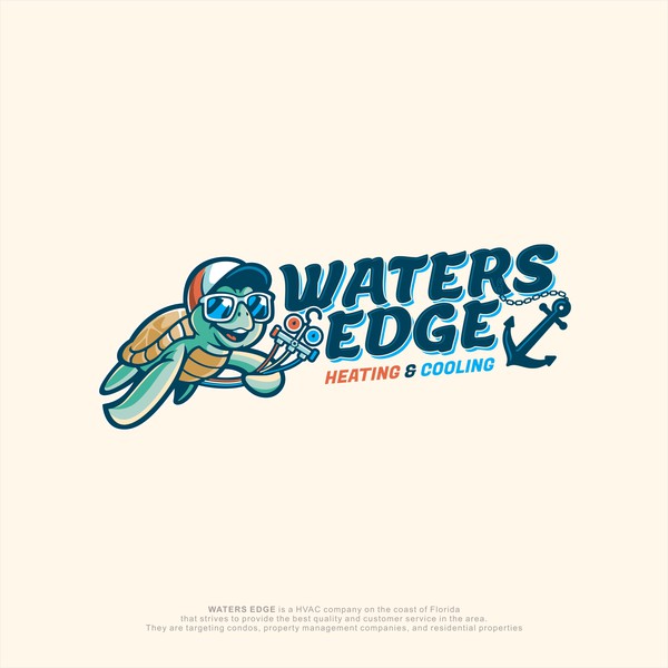 Fun and Catchy Sea Turtle Mascot Logo fo WATERS EDGE!
