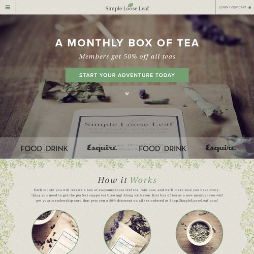 Landing Page/Subscription Signup Page for a Tea of the Month Subscription Box Design by TalciocCreative