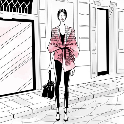 Series of mini "Ways to Wear" fashion illustrations for Women's Luxury Shawl Brand Diseño de Khalima