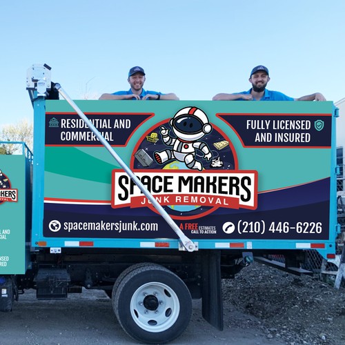 Fun and Catchy Junk Removal Service Truck Wrap - Space Theme Design by GrApHiC cReAtIoN™