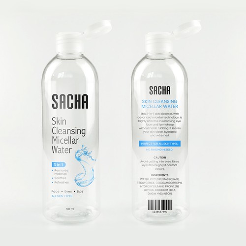 Sacha Micellar Water bottle 500ml Design by Artist@Joy