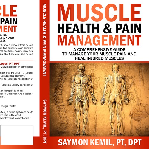 Book cover with a drawing images of the human anatomy combining muscles and bone structure. Design by Bigpoints