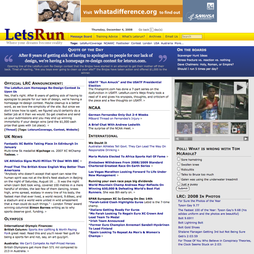 LetsRun.com Homepage Re-Design/Cleanup Diseño de dburnham